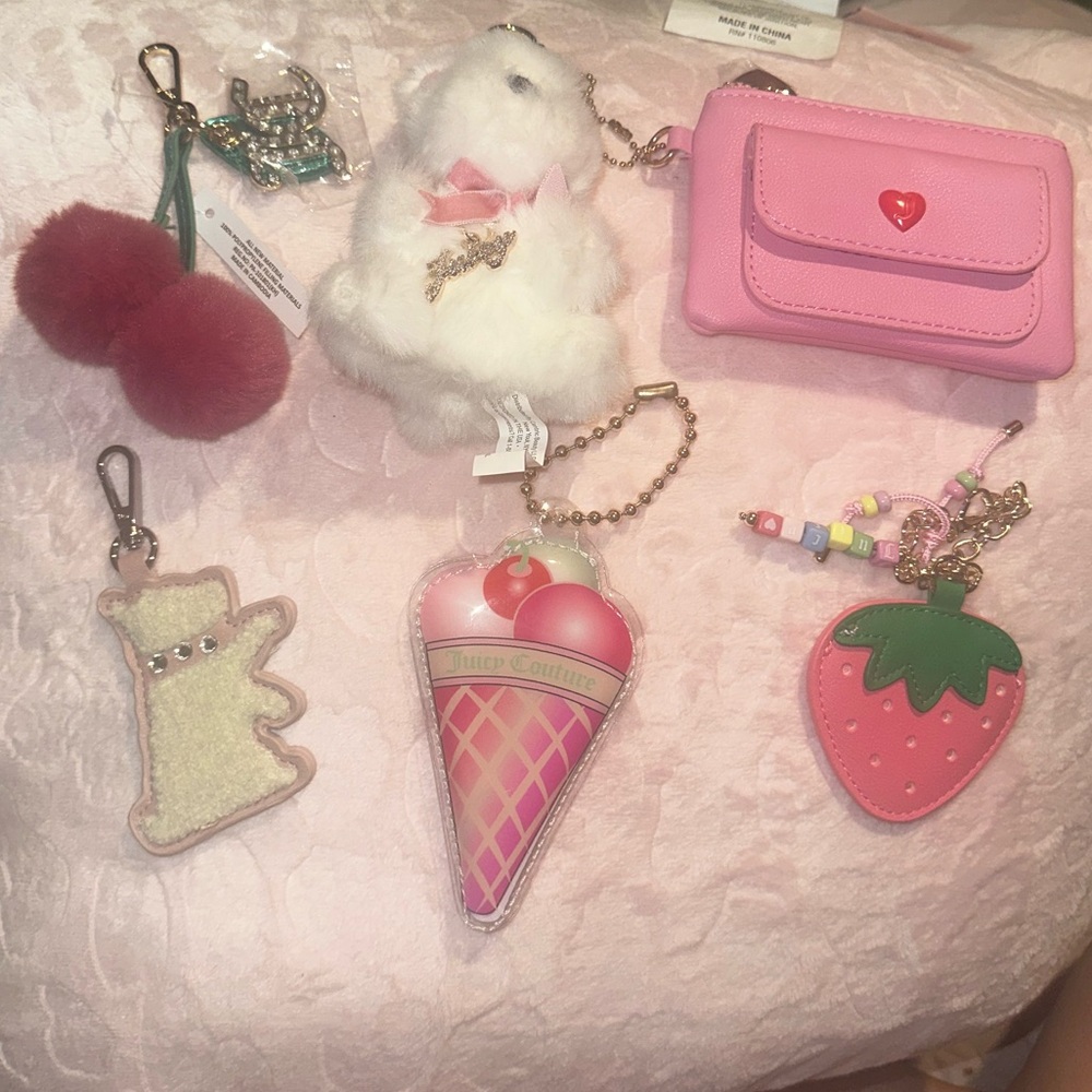 Juicy Couture pink keychain bag charm set.